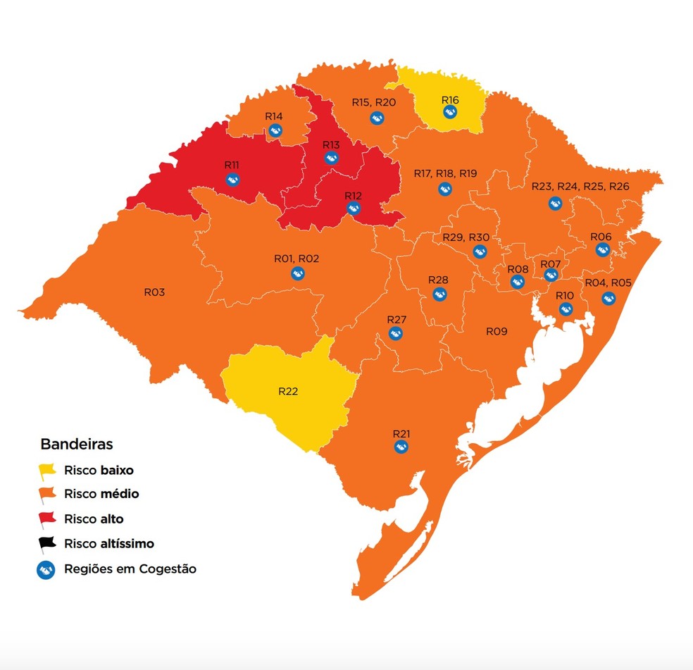 Mapa preliminar da semana 27 do mapa do distanciamento controlado no RS - Foto: Governo do RS/Divulgação