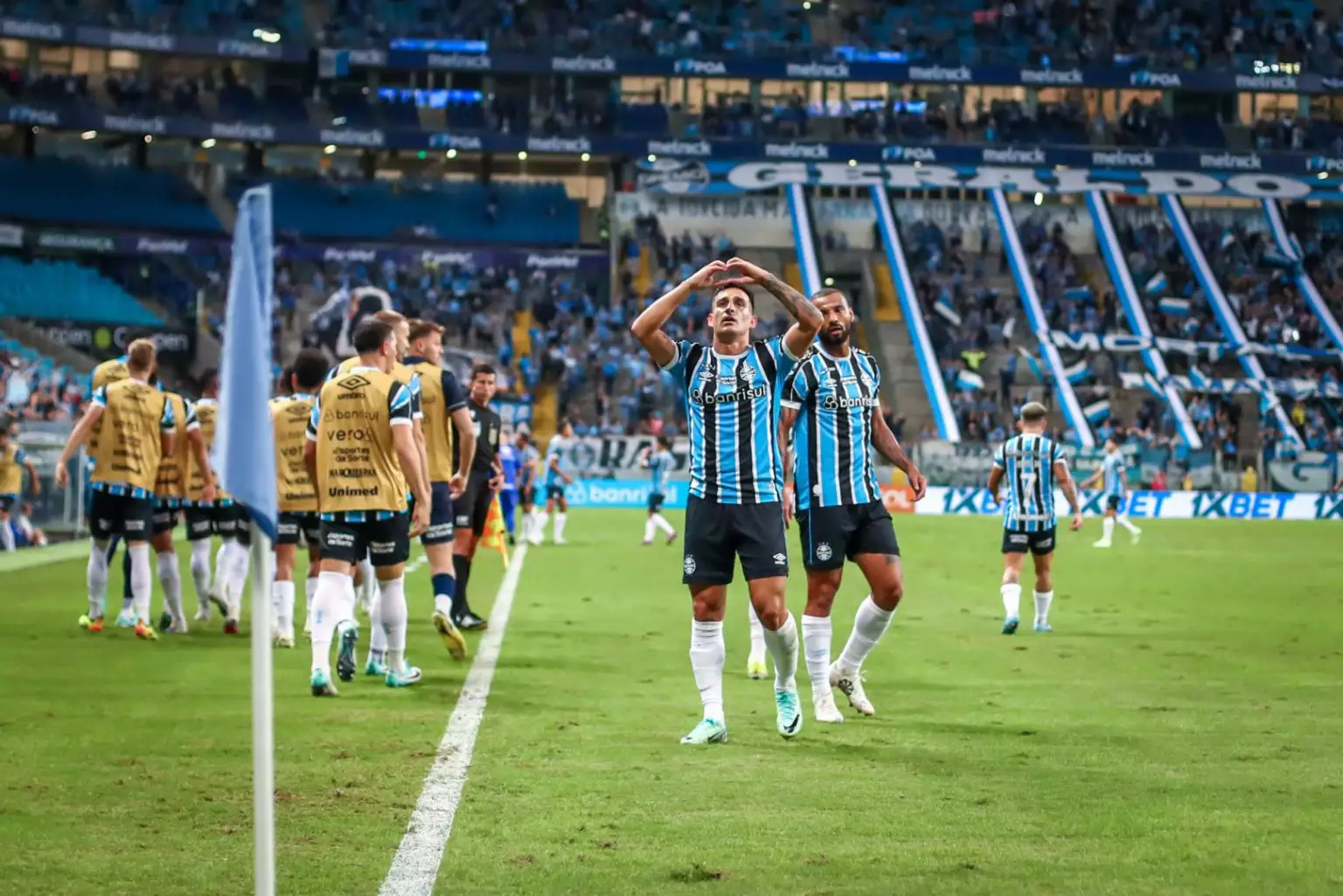 Cristaldo (foto) e Soteldo marcaram os gols tricolores. Foto: Divulgação/Grêmio