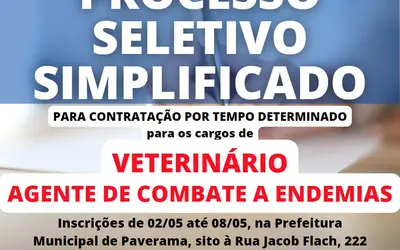 Processo seletivo em Paverama para veterinário e agente de combate a endemias